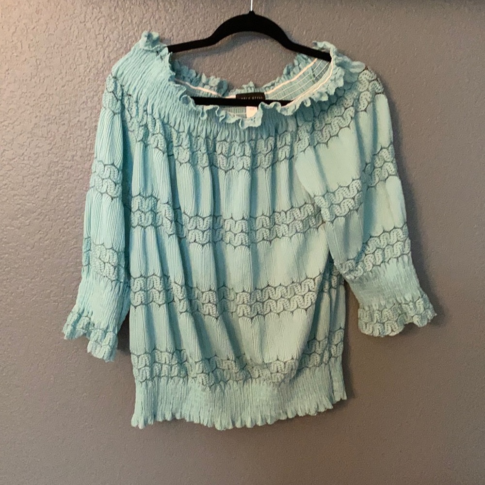 Teal lace blouse